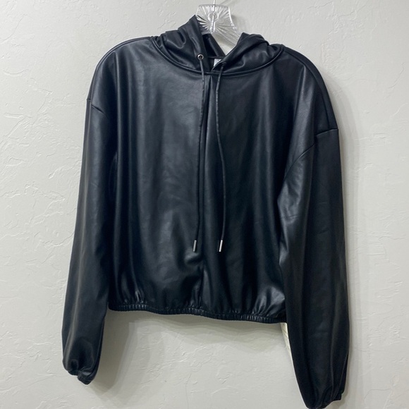 Fabletics black vegan leather hoodie size small. NWT. - Picture 1 of 13
